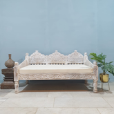 Handmade Indian Furniture Solid Mango Wood Carved Daybed Sofa Seat With Mattress